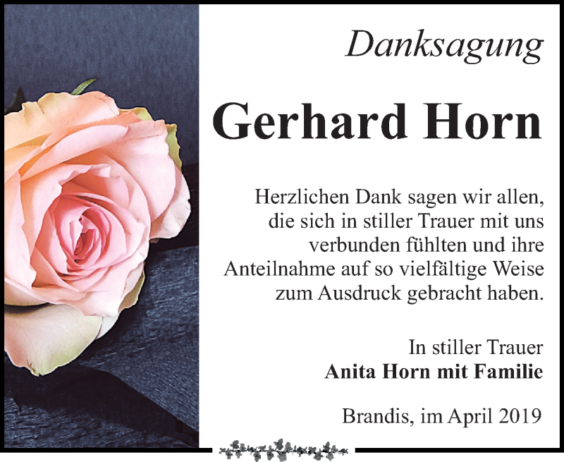  Traueranzeige für Gerhard Horn vom 20.04.2019 aus Leipziger Volkszeitung