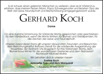 Traueranzeige von Gerhard Koch von Märkischen Allgemeine Zeitung