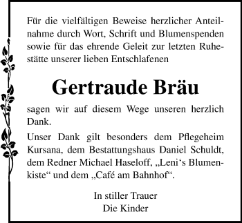 Traueranzeige von Gertraude Bräu von Ostsee-Zeitung GmbH