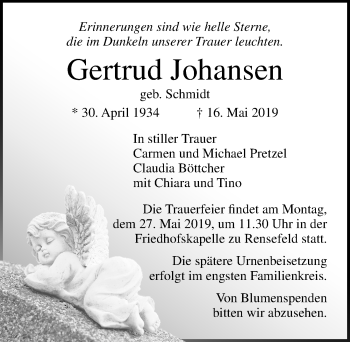 Traueranzeige von Gertrud Johansen von Lübecker Nachrichten