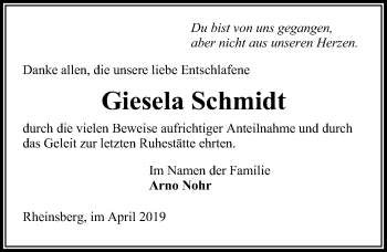 Traueranzeige von Giesela Schmidt von Märkischen Allgemeine Zeitung