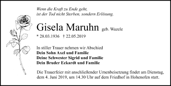 Traueranzeige von Gisela Maruhn von Märkischen Allgemeine Zeitung