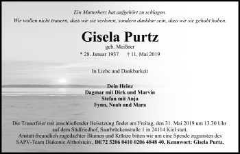 Traueranzeige von Gisela Purtz von Kieler Nachrichten