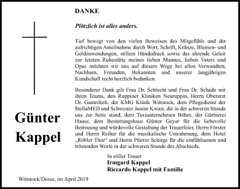 Traueranzeige von Günter Kappel von Märkischen Allgemeine Zeitung