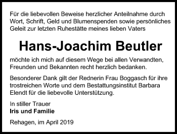 Traueranzeige von Hans-Joachim Beutler von Märkischen Allgemeine Zeitung