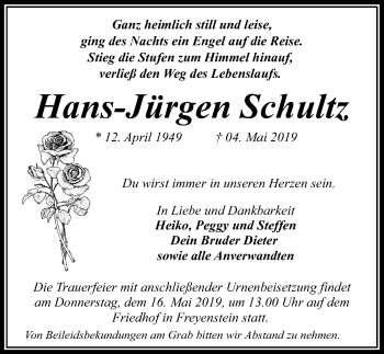 Traueranzeige von Hans-Jürgen Schultz von Märkischen Allgemeine Zeitung