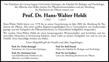 Traueranzeige von Hans-Walter Heldt von Göttinger Tageblatt