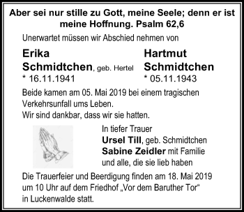 Traueranzeige von Hartmut Schmidtchen von Märkischen Allgemeine Zeitung