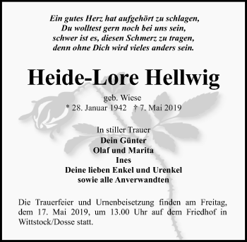 Traueranzeige von Heide-Lore Hellwig von Märkischen Allgemeine Zeitung