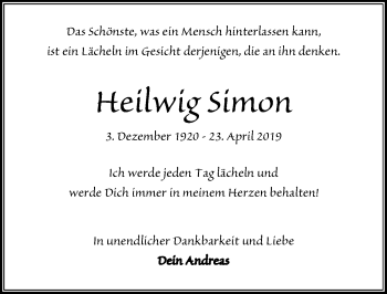 Traueranzeige von Heilwig Simon von Lübecker Nachrichten
