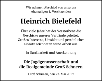 Traueranzeige von Heinrich Bielefeld von Göttinger Tageblatt