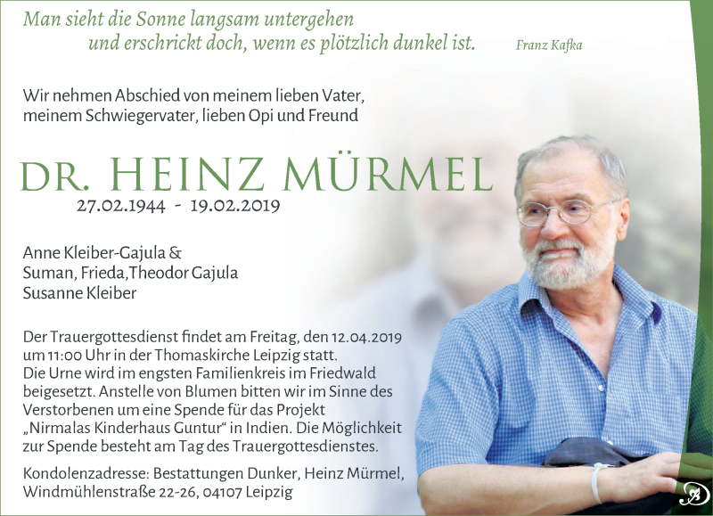  Traueranzeige für Heinz Mürmel vom 02.03.2019 aus Leipziger Volkszeitung