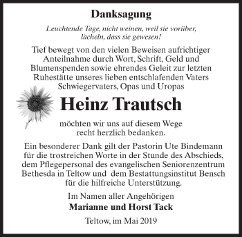 Traueranzeige von Heinz Trautsch von Märkischen Allgemeine Zeitung