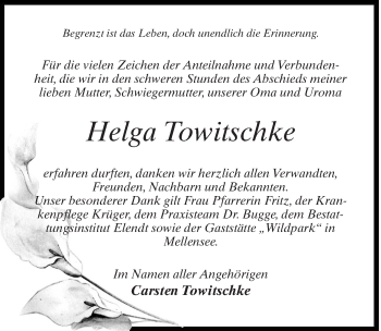 Traueranzeige von Helga Towitschke von Märkischen Allgemeine Zeitung