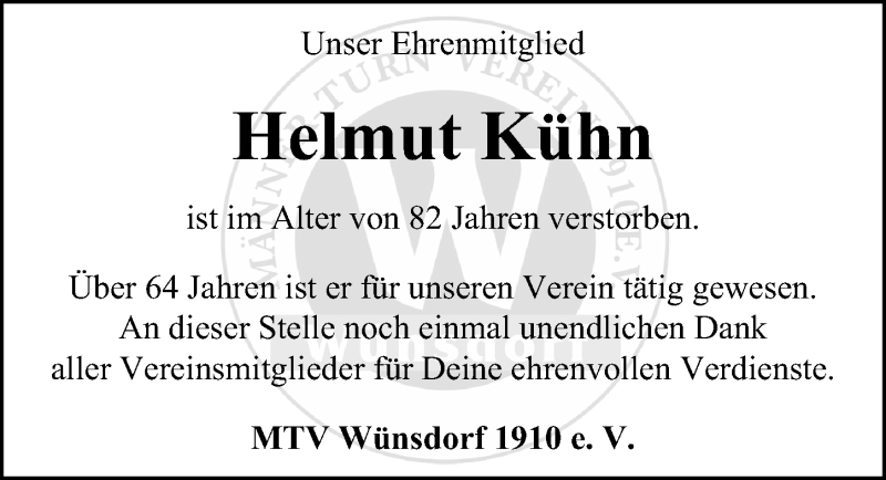  Traueranzeige für Helmut Kühn vom 25.05.2019 aus Märkischen Allgemeine Zeitung