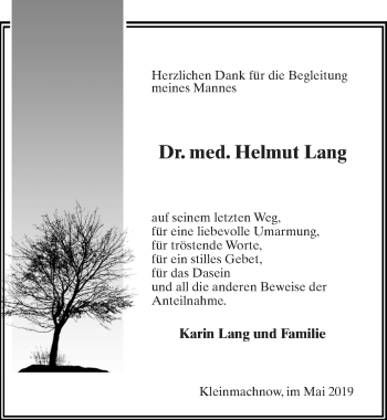 Traueranzeige von Helmut Lang von Märkischen Allgemeine Zeitung