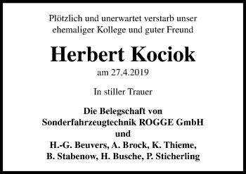 Traueranzeige von Herbert Kociok von Hannoversche Allgemeine Zeitung/Neue Presse