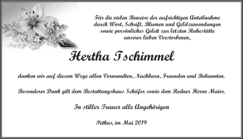 Traueranzeige von Hertha Tschimmel von Märkischen Allgemeine Zeitung