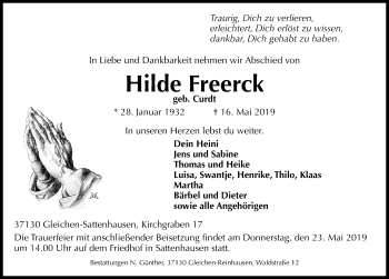 Traueranzeige von Hilde Freerck von Göttinger Tageblatt