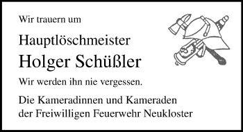 Traueranzeige von Holger Schüßler von Ostsee-Zeitung GmbH