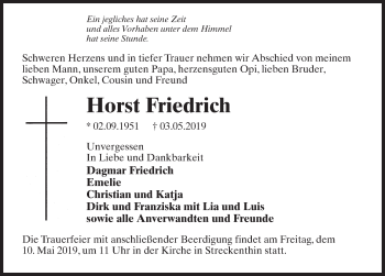 Traueranzeige von Horst Friedrich von Märkischen Allgemeine Zeitung