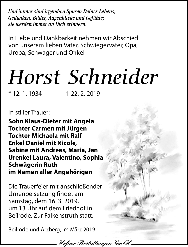  Traueranzeige für Horst Schneider vom 02.03.2019 aus Torgauer Zeitung