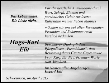 Traueranzeige von Hugo-Karl Elit von Märkischen Allgemeine Zeitung