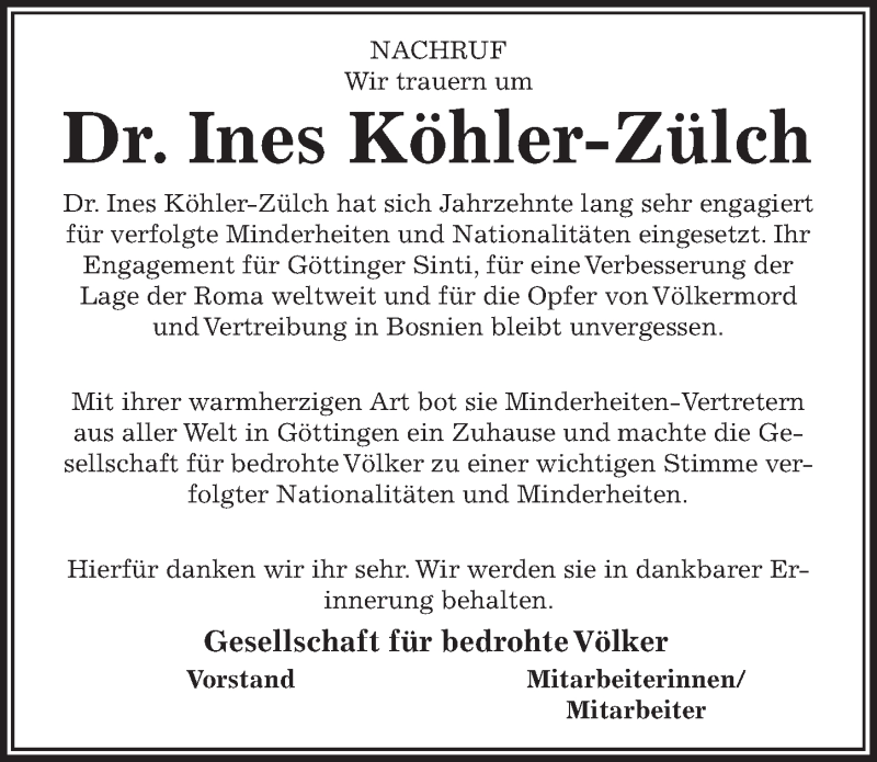  Traueranzeige für Ines Köhler-Zülch vom 18.05.2019 aus Göttinger Tageblatt