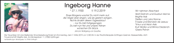 Traueranzeige von Ingeborg Hanne von Göttinger Tageblatt