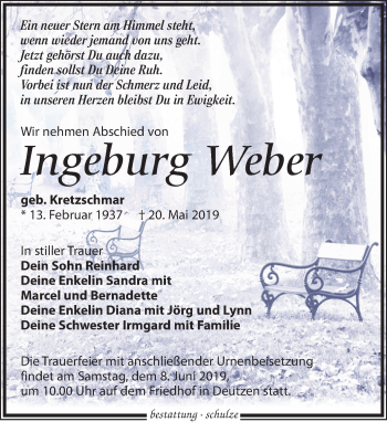Traueranzeige von Ingeburg Weber von Leipziger Volkszeitung
