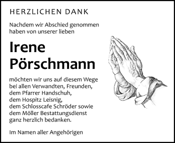 Traueranzeige von Irene Pörschmann von Leipziger Volkszeitung