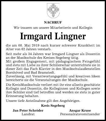 Traueranzeige von Irmgard Lingner von Kieler Nachrichten