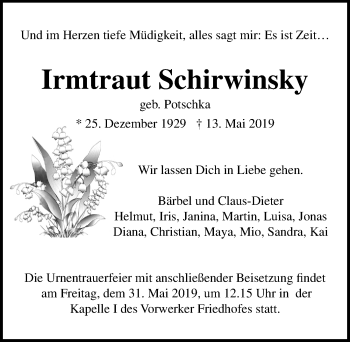 Traueranzeige von Irmtraut Schirwinsky von Lübecker Nachrichten