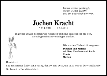 Traueranzeige von Jochen Kracht von Kieler Nachrichten