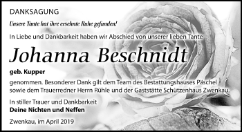 Traueranzeige von Johanna Beschnidt von Leipziger Volkszeitung