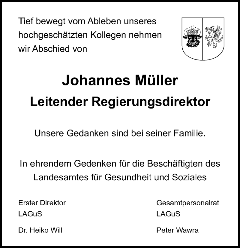  Traueranzeige für Johannes Müller vom 02.03.2019 aus Ostsee-Zeitung GmbH