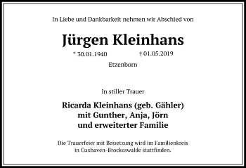 Traueranzeige von Jürgen Kleinhans von Göttinger Tageblatt