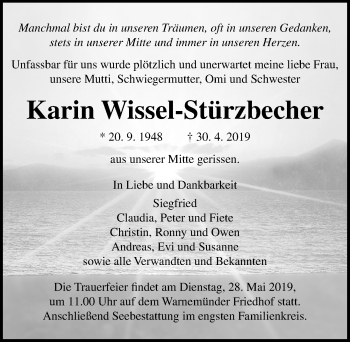 Traueranzeige von Karin Wissel-Stürzbecher von Ostsee-Zeitung GmbH