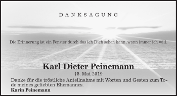 Traueranzeige von Karl Dieter Peinemann von Hannoversche Allgemeine Zeitung/Neue Presse