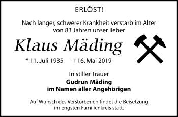 Traueranzeige von Klaus Mäding von Leipziger Volkszeitung