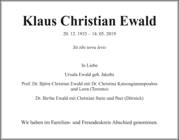 Traueranzeige von Klaus Christian Ewald von Kieler Nachrichten