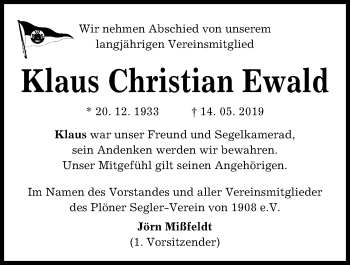 Traueranzeige von Klaus Christian Ewald von Kieler Nachrichten