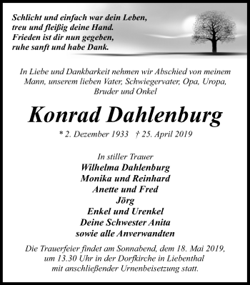 Traueranzeige von Konrad Dahlenburg von Märkischen Allgemeine Zeitung