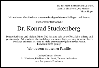 Traueranzeige von Konrad Stuckenberg von Lübecker Nachrichten