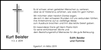 Traueranzeige von Kurt Beister von Hannoversche Allgemeine Zeitung/Neue Presse