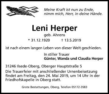 Traueranzeige von Leni Herper von Peiner Allgemeine Zeitung