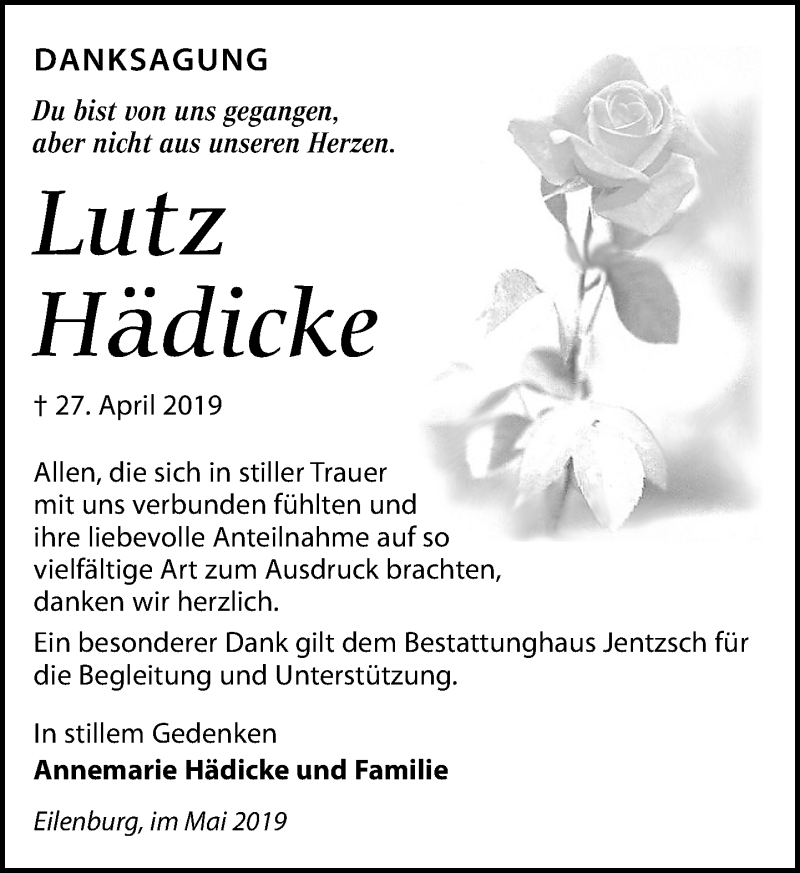  Traueranzeige für Lutz Hädicke vom 18.05.2019 aus Leipziger Volkszeitung