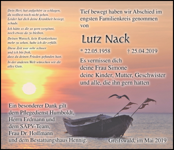 Traueranzeige von Lutz Nack von Ostsee-Zeitung GmbH