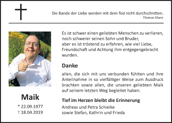 Traueranzeige von Maik  von Ostsee-Zeitung GmbH