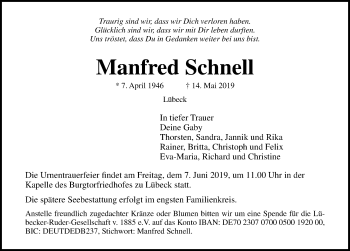 Traueranzeige von Manfred Schnell von Lübecker Nachrichten